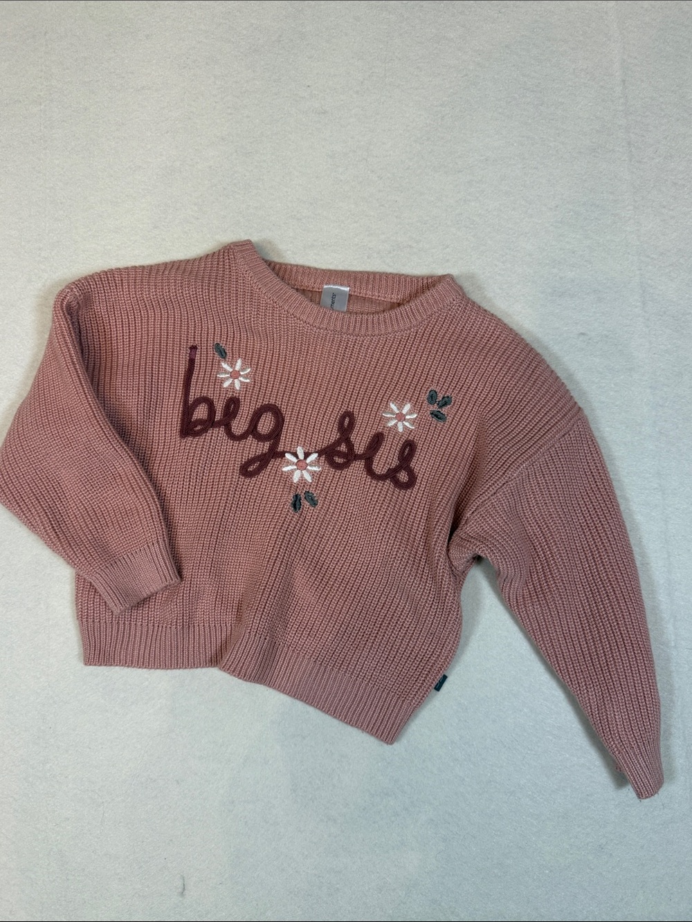 Big Sis Embroidered Knit Sweater in Dusty Rose SOFT Sz 3T YY